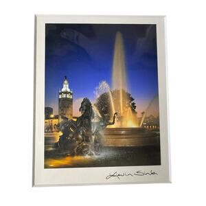 Kansas City Plaza Fountain at Night Matted Photo 8x10 Kevin Sink Photographer